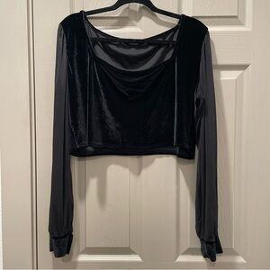 Boohoo Black Velvet Long Sleeve Crop Top